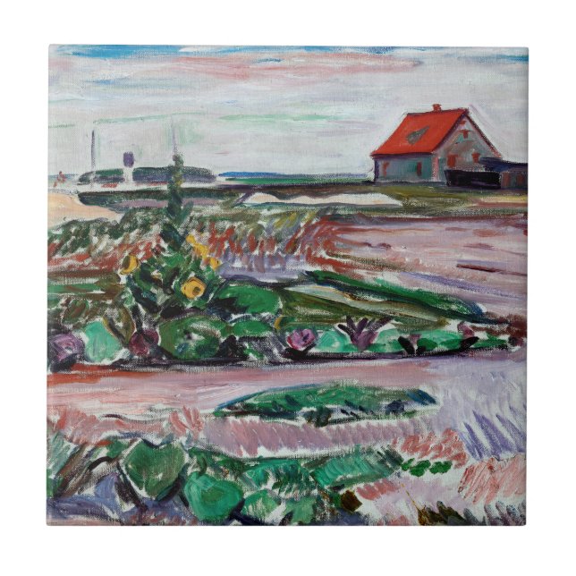 Edvard Munch - Seashore. Liggande nära Lubeck Kakelplatta (Framsidan)