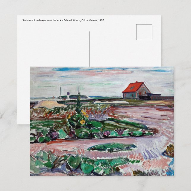Edvard Munch - Seashore. Liggande nära Lubeck Vykort (Fram/baksida)