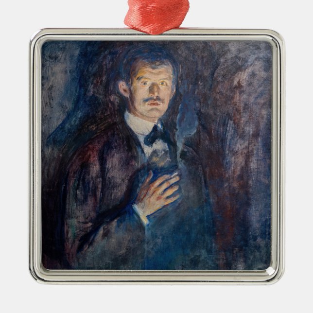 Edvard Munch - Self-Porträtt med Cigarette Julgransprydnad Metall (Framsidan)