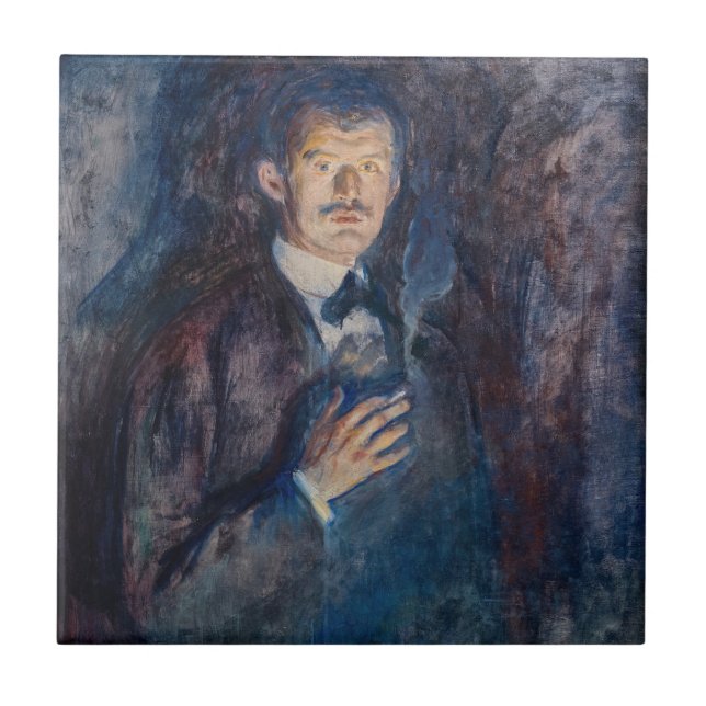Edvard Munch - Self-Porträtt med Cigarette Kakelplatta (Framsidan)