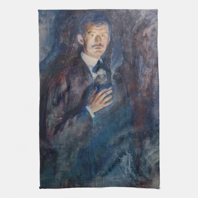 Edvard Munch - Self-Porträtt med Cigarette Kökshandduk (Vertikal)