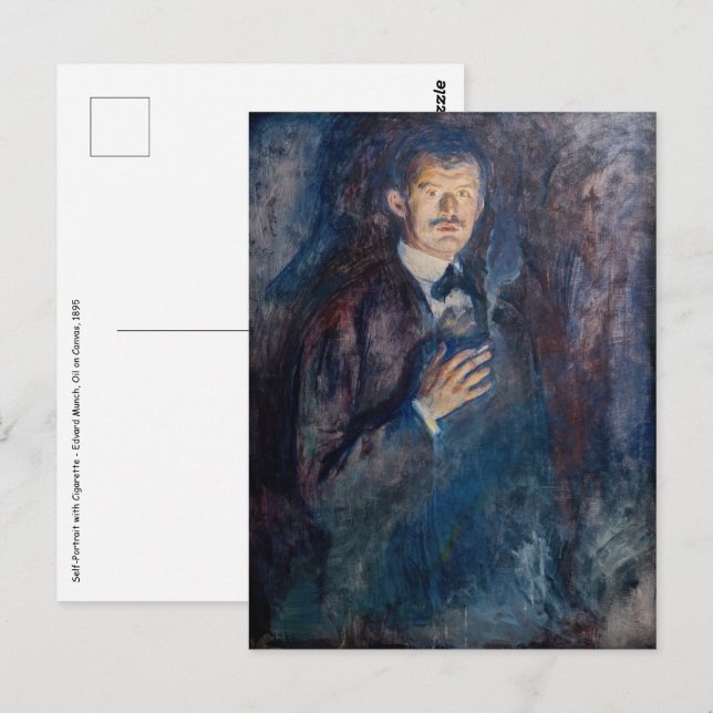 Edvard Munch - Self-Porträtt med Cigarette Vykort (Fram/baksida)