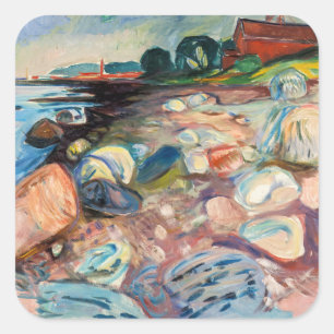 Edvard Munch - Shore with Red House Fyrkantigt Klistermärke