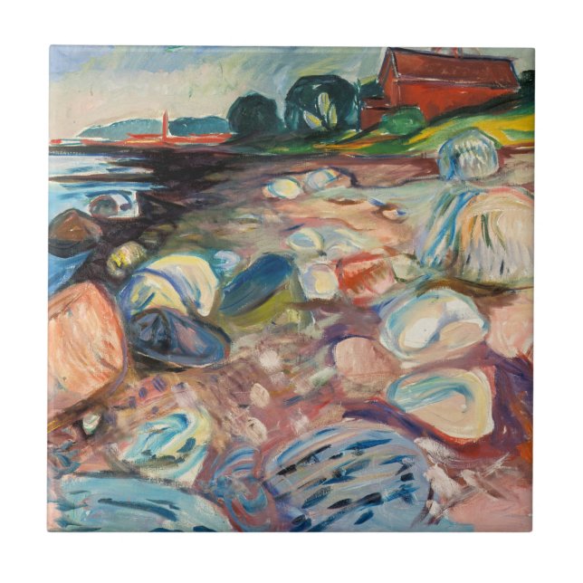 Edvard Munch - Shore with Red House Kakelplatta (Framsidan)