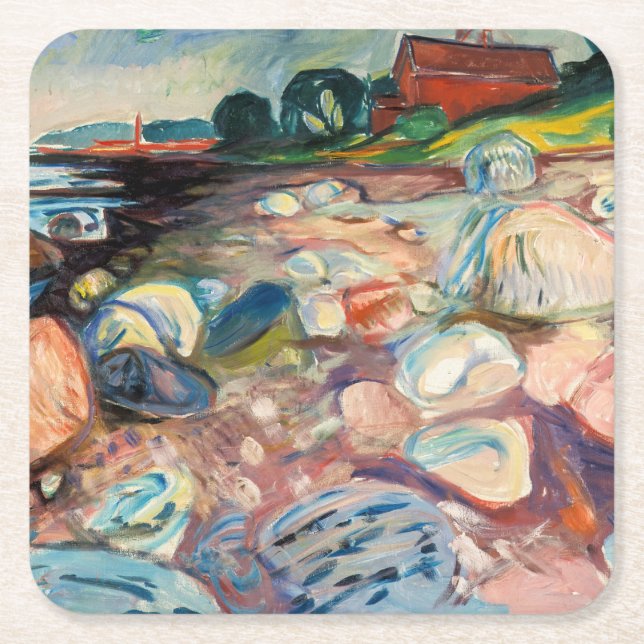 Edvard Munch - Shore with Red House Underlägg Papper Kvadrat (Framsidan)