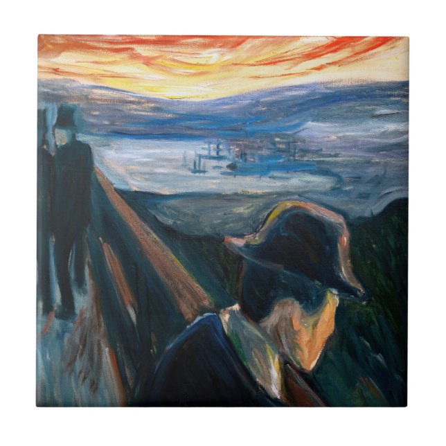 Edvard Munch - Sjukdom Mood vid Sunset, Despair 18 Kakelplatta (Framsidan)