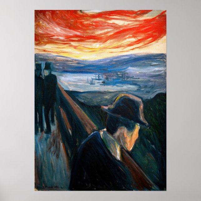 Edvard Munch - Sjukdom Mood vid Sunset, Despair 18 Poster (Framsidan)