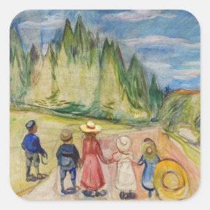 Edvard Munch - skogen Fairytale Fyrkantigt Klistermärke