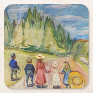 Edvard Munch - skogen Fairytale Underlägg Papper Kvadrat