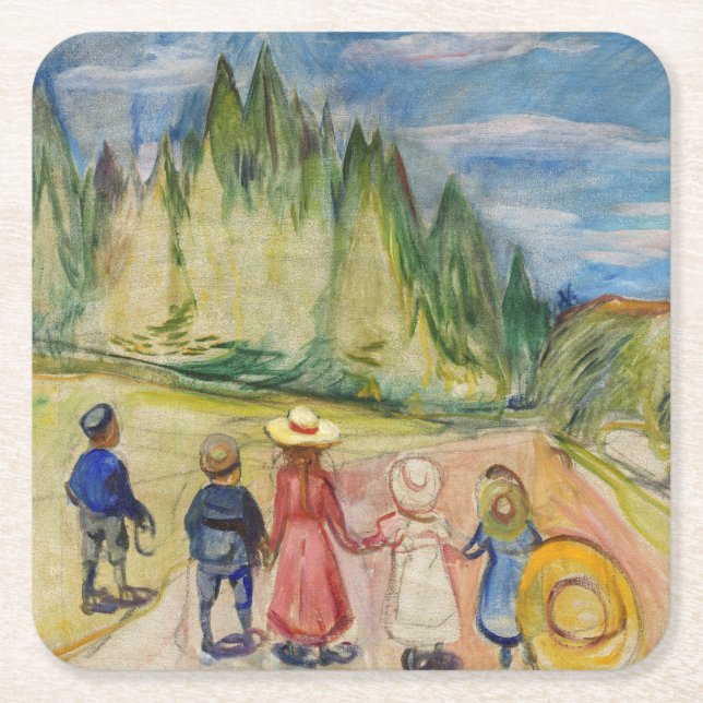 Edvard Munch - skogen Fairytale Underlägg Papper Kvadrat (Framsidan)