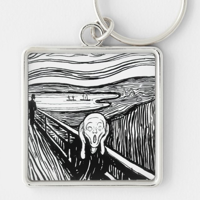 Edvard Munch - Skrämlitografi Fyrkantig Silverfärgad Nyckelring (Framsidan)