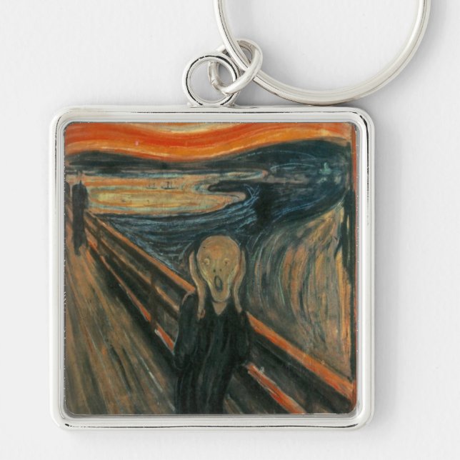 Edvard Munch - Skriet Fyrkantig Silverfärgad Nyckelring (Framsidan)