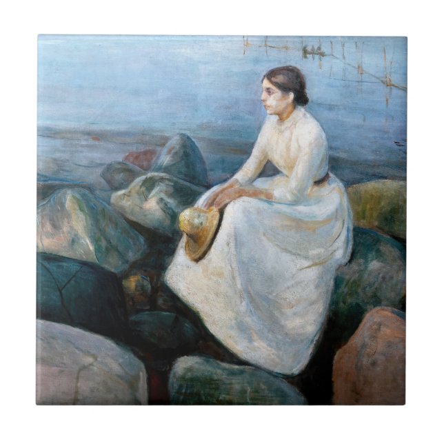 Edvard Munch - Sommarnatt, Inger på stranden Kakelplatta (Framsidan)