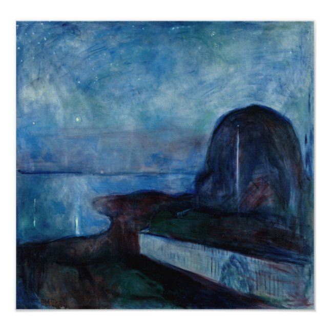 Edvard Munch - Starry Natt 1893 Fototryck (Framsidan)