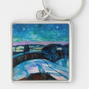Edvard Munch - Starry Natt 1922 Fyrkantig Silverfärgad Nyckelring