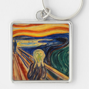 Edvard Munch - The Skräm 1910 Fyrkantig Silverfärgad Nyckelring