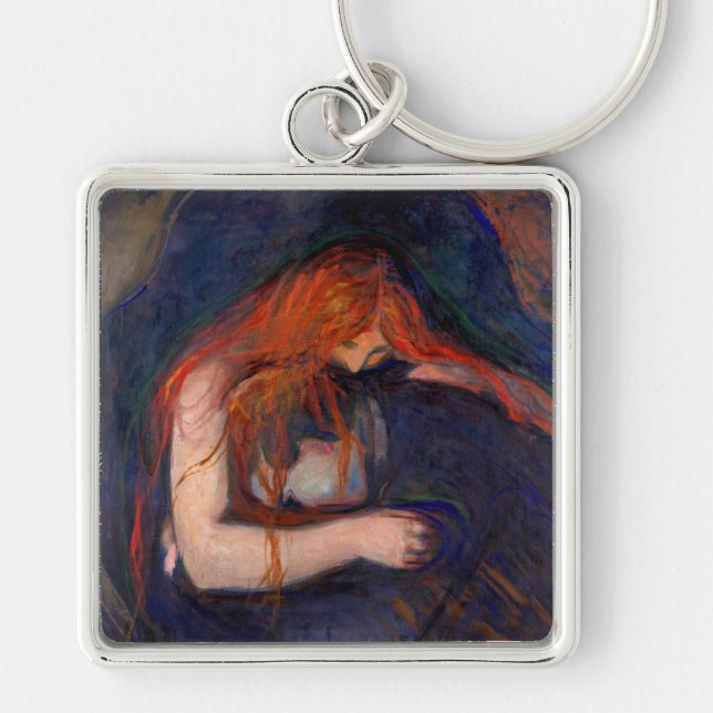 Edvard Munch - Vampire / Kärlek och Pain Fyrkantig Silverfärgad Nyckelring (Framsidan)