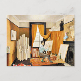 Edward Bawden arbetar i sin studio Ho Helg Vykort