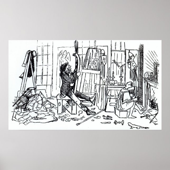 Edward Burne-Jones arbetar i studion Poster (Framsidan)