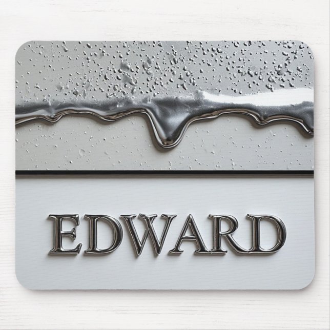Edward Chrome Namnskylt Med Flytande Metalldroppar Musmatta (Framsidan)