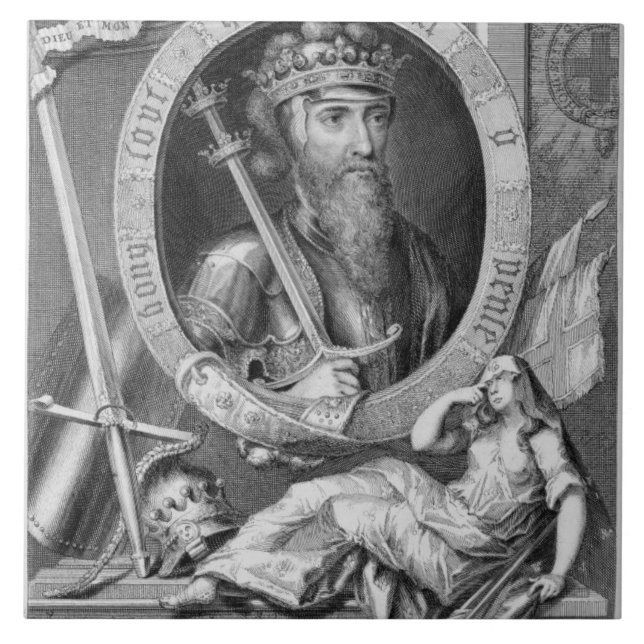 Edward III (1312-77) kung av England från 1327, af Kakelplatta (Framsidan)