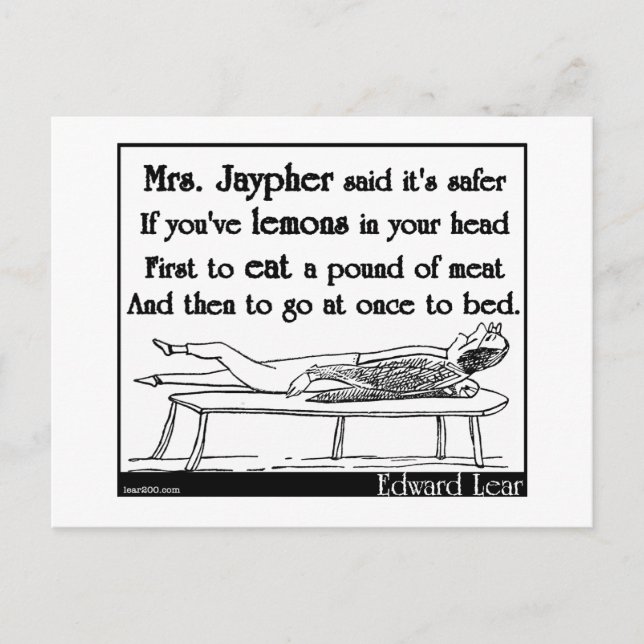 Edward Lear's Mrs Jaypher Vykort (Framsida)