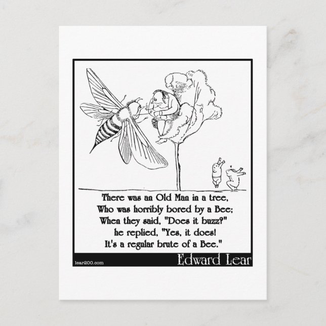 Edward Lear's Old Man i träd Limerick Vykort (Framsida)
