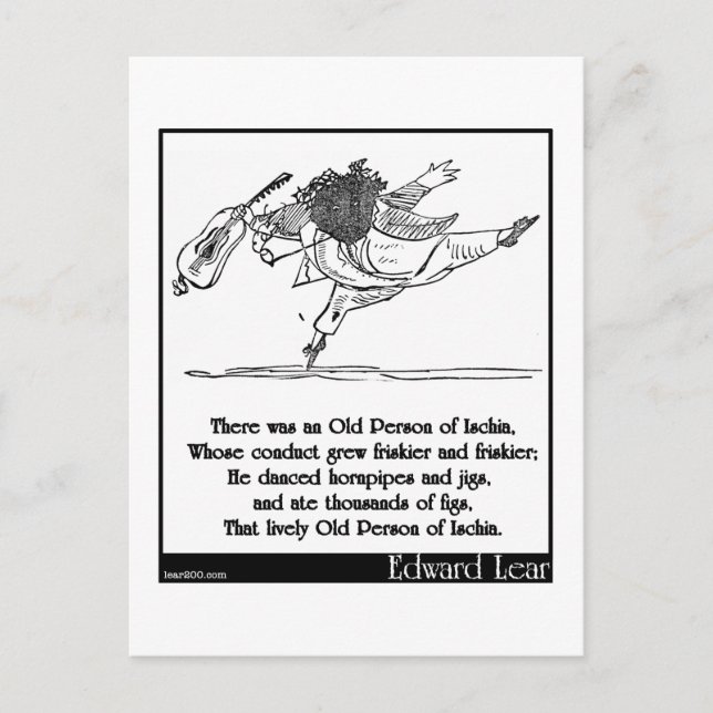 Edward Lear's Old Person of Ischia Limerick Vykort (Framsida)