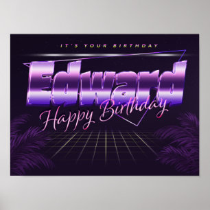 Edward Namn Vorname lila retro Poster Geburtstag