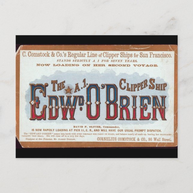 Edward O'Brien Clipper segelfartyg 1900 Vykort (Framsida)
