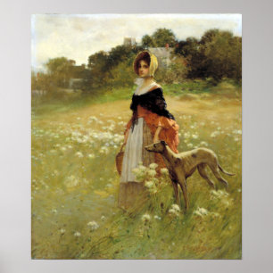 Edward Percy Moran Young Girl och Hund Poster
