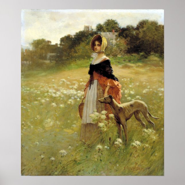 Edward Percy Moran Young Girl och Hund Poster (Framsidan)