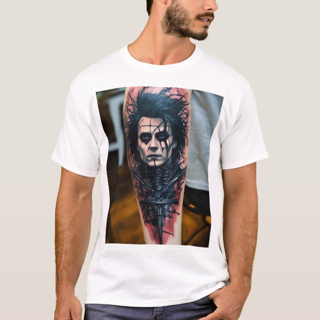 Edward Scissorhand Abstrakt Tattoo T-Shirt (Framsida)