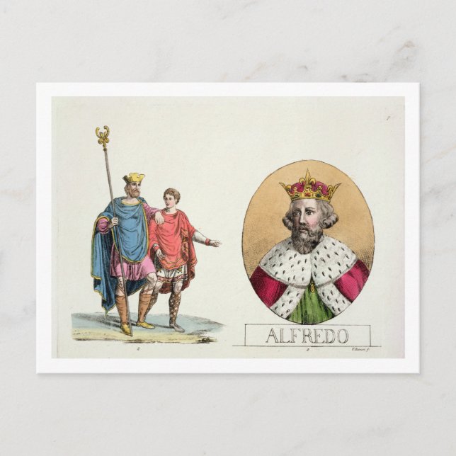 Edward the Confessor and King Alfred, plate 7 from Vykort (Framsida)