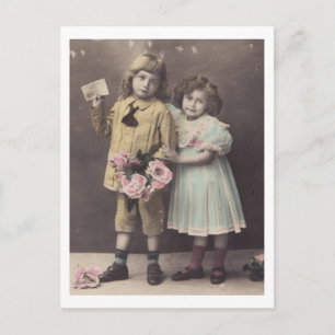 Edwardian Children Boy & Girl 1900s vykort