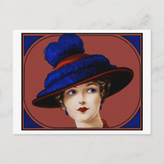 Edwardian Dam - Burgundy och Blue Hat Vykort