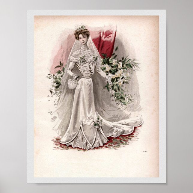 Edwardian Dam i Bröllop Gown Vintage Mode Poster (Framsidan)