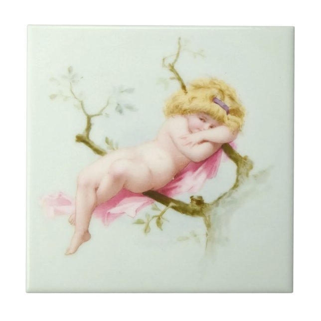 Edwardian Era Angelic BIonde Infant Kakelplatta (Framsidan)
