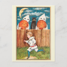 Edwardian Era Boy Running from Ghosts Halloween Vykort