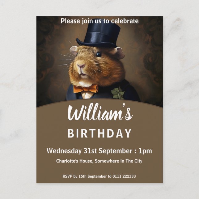 Edwardian Guinea Gris gentlemen Födelsedagsfest  Inbjudan Vykort (Framsida)