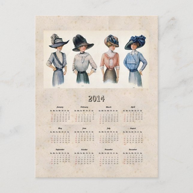 Edwardian Mode Pocket Calendar 2014 Vykort (Framsida)