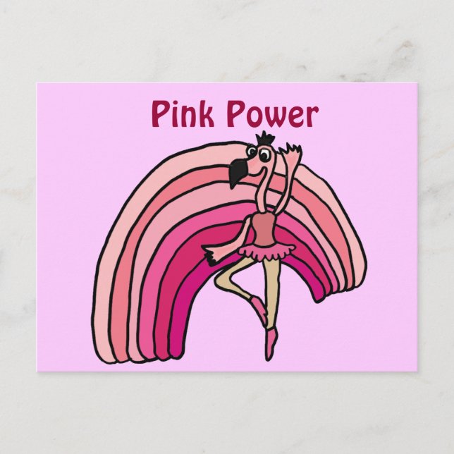 EE- Rosa kraftfulla flamingo och regnbågsdesign Vykort (Framsida)