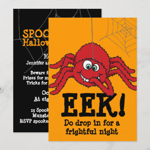 Eek! stor röd spindelhalloween festinbjudan inbjudningar