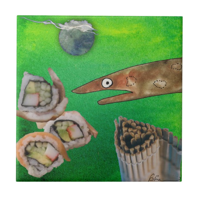 Eel- och sushi-keramik kakelplatta (Framsidan)