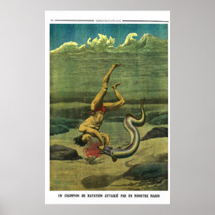 Eelattack - tidningsutskrift 1913 Fransk Poster