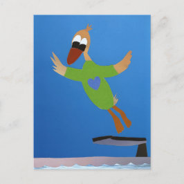 Eend springt van duikplank in water zomer vakantie vykort