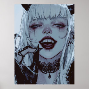 Eerie Anime Girl med White Hair Poster