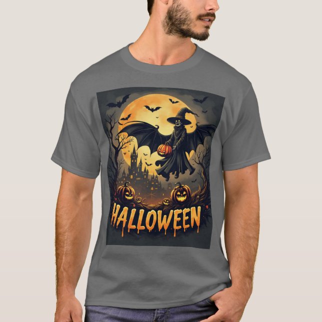 Eerie Elegance: Halloween Mystique T Shirt (Framsida)
