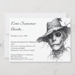 Eerie Fågelskrämma Halloween-inbjudan svartvitt Inbjudningar