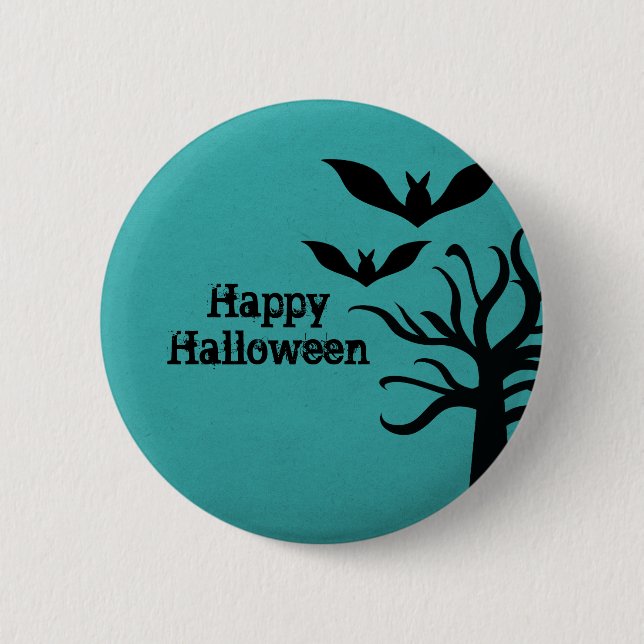 Eerie Fladdermöss Halloween Button, Aqua Knapp (Framsida)